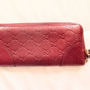 Gucci Burgundy Embossed Leather Zipper Wallet